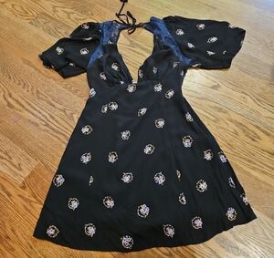 Free People Women’s Mockingbird Open Back Lace Mini Dress Black Size 4